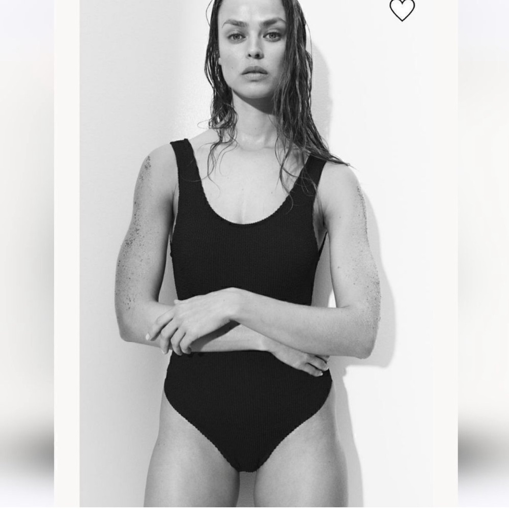 H&M Padded-Cup High-Leg Swimsuit in Black Textured